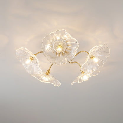 Lotus Leaf Glass Ceiling Lamp 5 heads ? 39.4″ x H 10.3″ / Dia 100cm x H 26cm / Gold + Clear Ceiling lamp