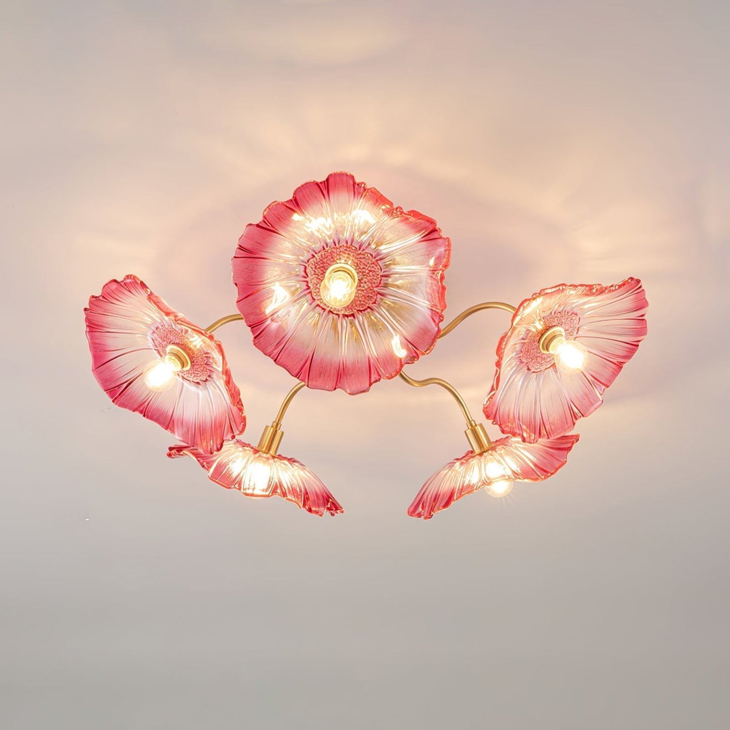 Lotus Leaf Glass Ceiling Lamp 5 heads ? 39.4″ x H 10.3″ / Dia 100cm x H 26cm / Gold + Pink Ceiling lamp