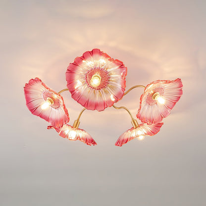 Lotus Leaf Glass Ceiling Lamp 5 heads ? 39.4″ x H 10.3″ / Dia 100cm x H 26cm / Gold + Pink Ceiling lamp