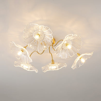 Lotus Leaf Glass Ceiling Lamp 6 heads ? 39.4″ x H 10.3″ / Dia 100cm x H 26cm / Gold + Clear Ceiling lamp