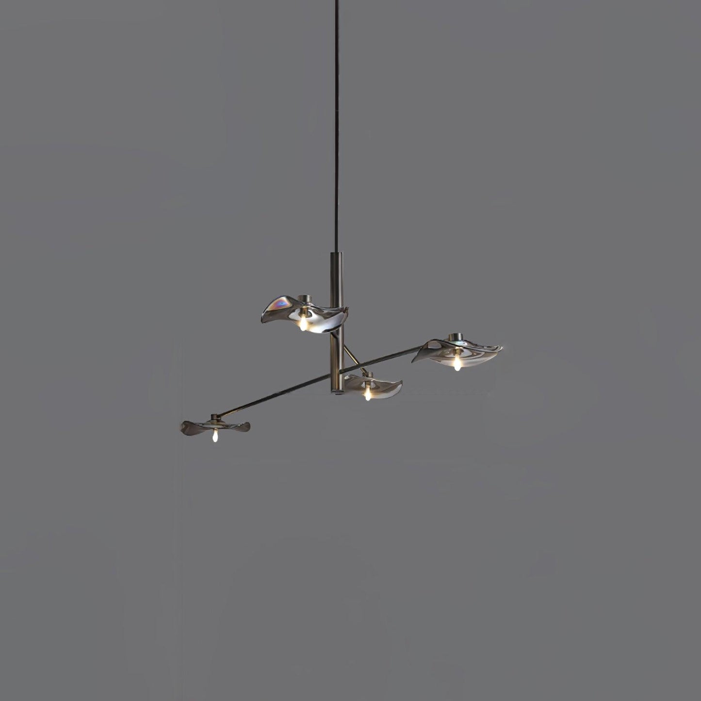 Lotus Leaves Glass Chandelier 4 Lamps Dia 39.4″ x H 7.9″ / Dia 100cm x H 20cm / Black / Smoke gray glass Pendant light