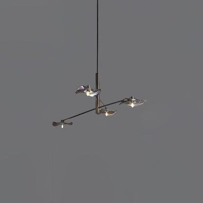 Lotus Leaves Glass Chandelier 4 Lamps Dia 39.4″ x H 7.9″ / Dia 100cm x H 20cm / Black / Smoke gray glass Pendant light