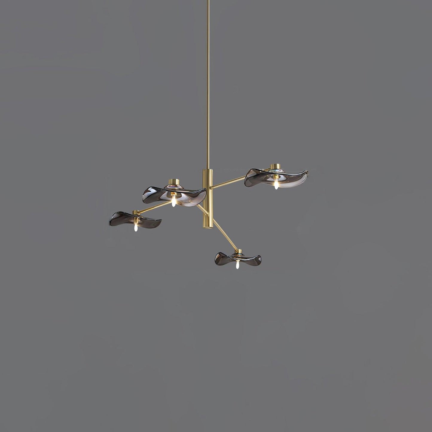 Lotus Leaves Glass Chandelier 4 Lamps Dia 39.4″ x H 7.9″ / Dia 100cm x H 20cm / Gold / Smoke gray glass Pendant light
