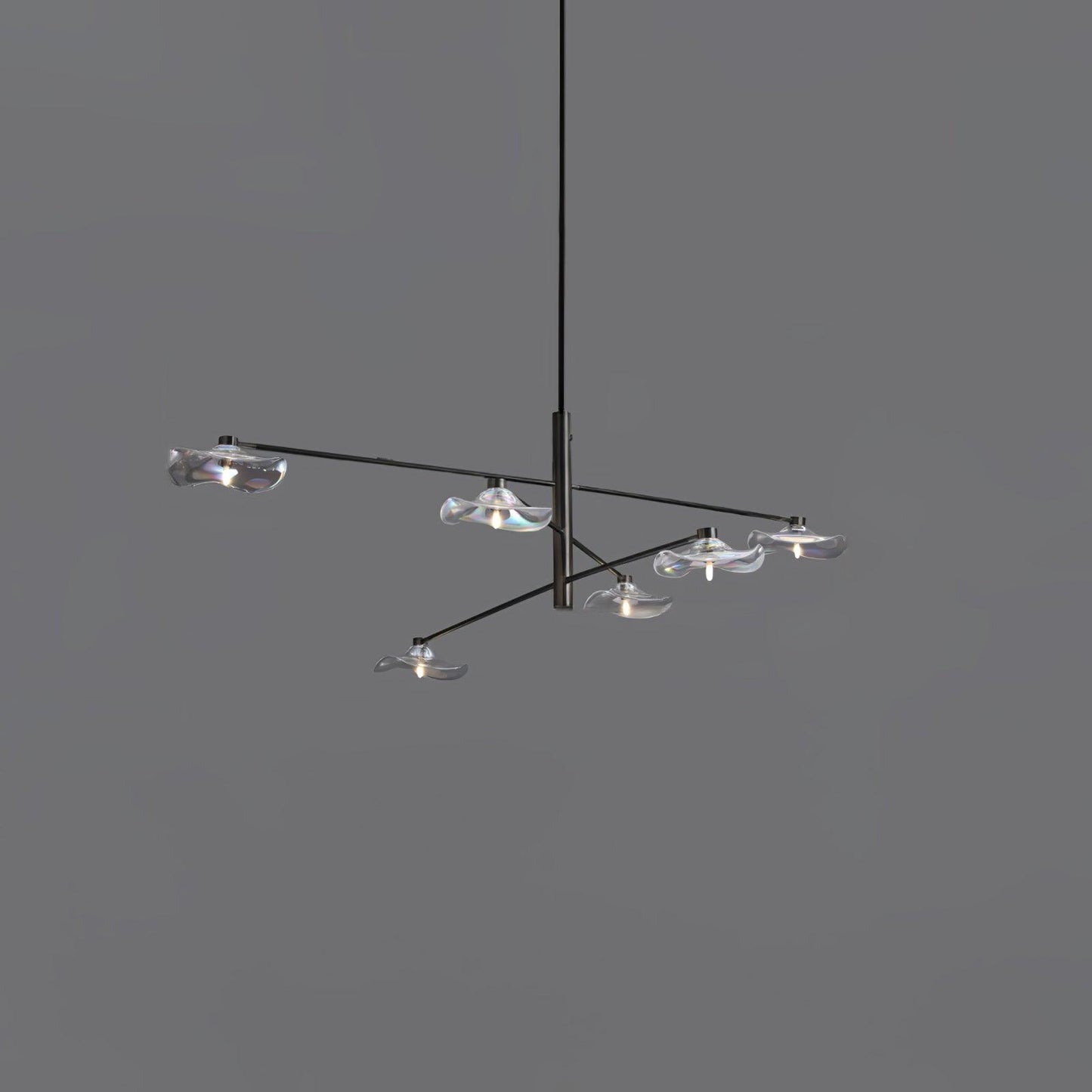 Lotus Leaves Glass Chandelier 6 Lamp Dia 47.2″ x H 11.8″ / Dia 120cm x H 30cm / Black / Clear glass Pendant light