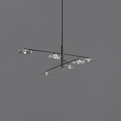 Lotus Leaves Glass Chandelier 6 Lamp Dia 47.2″ x H 11.8″ / Dia 120cm x H 30cm / Black / Clear glass Pendant light
