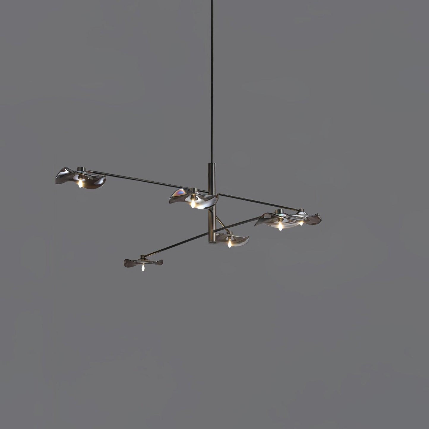 Lotus Leaves Glass Chandelier 6 Lamp Dia 47.2″ x H 11.8″ / Dia 120cm x H 30cm / Black / Smoke gray glass Pendant light