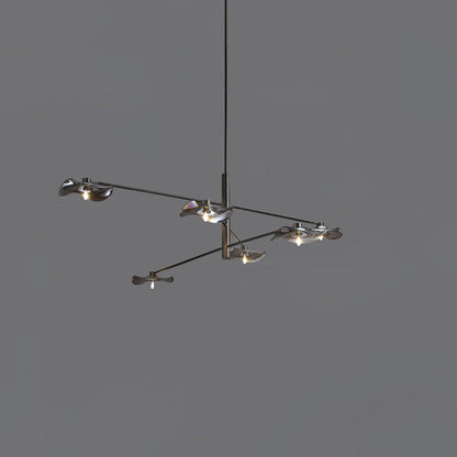 Lotus Leaves Glass Chandelier 6 Lamp Dia 47.2″ x H 11.8″ / Dia 120cm x H 30cm / Black / Smoke gray glass Pendant light