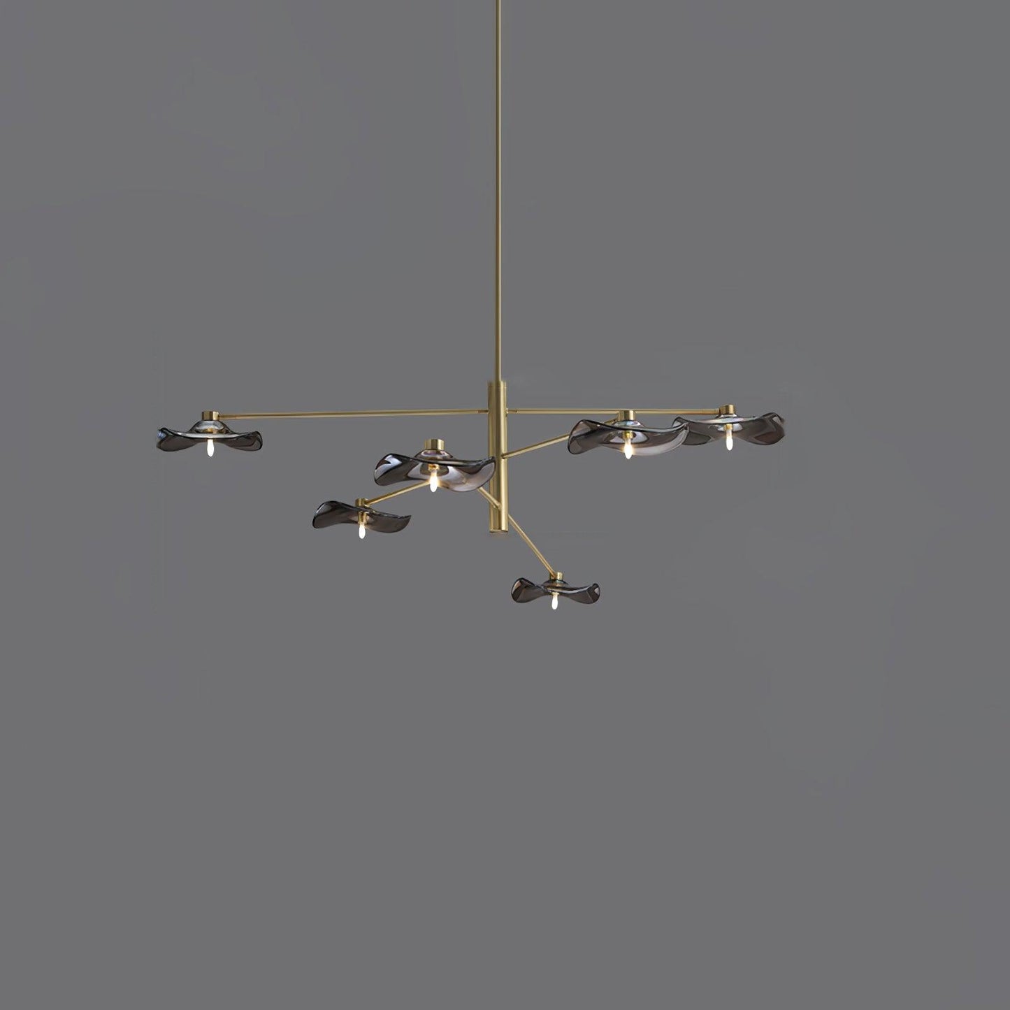 Lotus Leaves Glass Chandelier 6 Lamp Dia 47.2″ x H 11.8″ / Dia 120cm x H 30cm / Gold / Smoke gray glass Pendant light