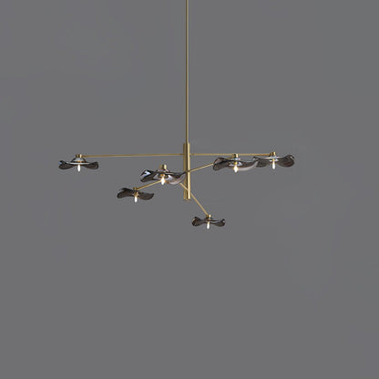 Lotus Leaves Glass Chandelier 6 Lamp Dia 47.2″ x H 11.8″ / Dia 120cm x H 30cm / Gold / Smoke gray glass Pendant light