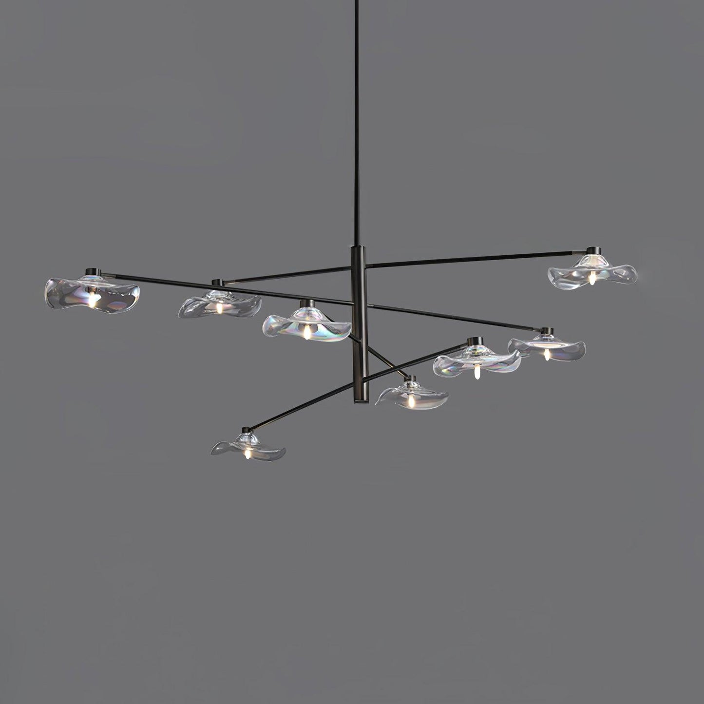 Lotus Leaves Glass Chandelier 8 Lamps Dia 47.2″ x H 15.7″ / Dia 120cm x H 40cm / Black / Clear glass Pendant light