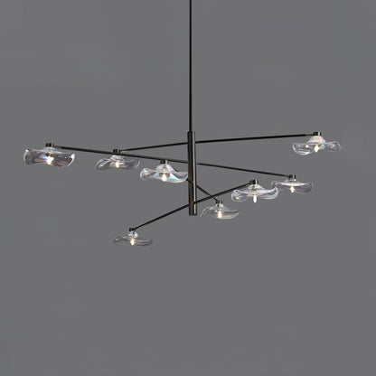 Lotus Leaves Glass Chandelier 8 Lamps Dia 47.2″ x H 15.7″ / Dia 120cm x H 40cm / Black / Clear glass Pendant light