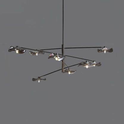 Lotus Leaves Glass Chandelier 8 Lamps Dia 47.2″ x H 15.7″ / Dia 120cm x H 40cm / Black / Smoke gray glass Pendant light