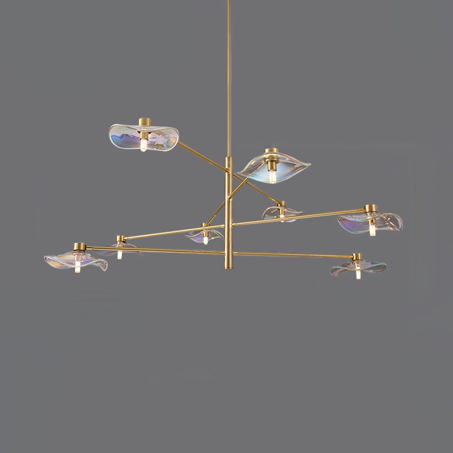 Lotus Leaves Glass Chandelier 8 Lamps Dia 47.2″ x H 15.7″ / Dia 120cm x H 40cm / Gold / Clear glass Pendant light
