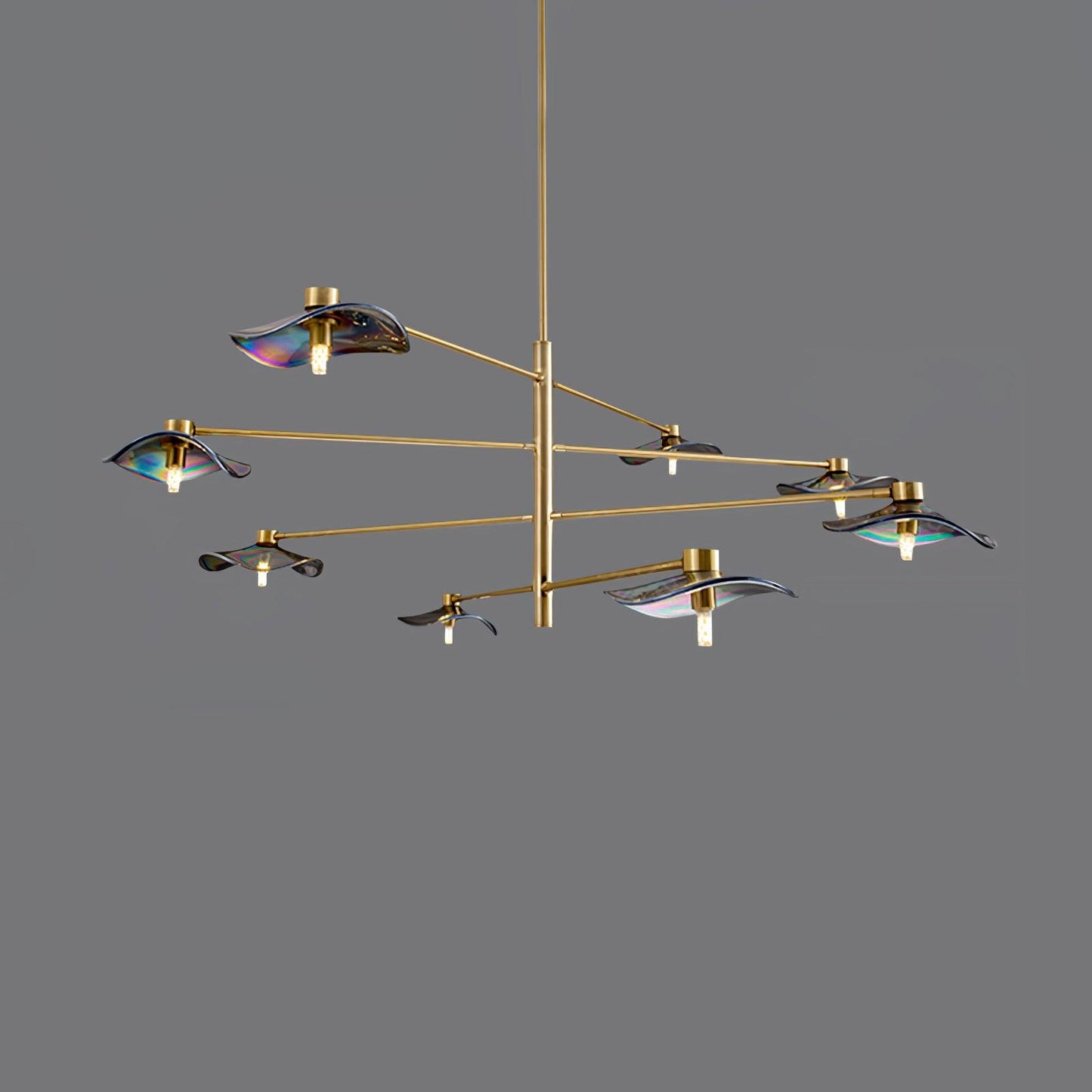 Lotus Leaves Glass Chandelier 8 Lamps Dia 47.2″ x H 15.7″ / Dia 120cm x H 40cm / Gold / Smoke gray glass Pendant light