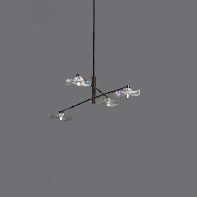 Lotus Leaves Glass Chandelier 4 Lamps Dia 39.4″ x H 7.9″ / Dia 100cm x H 20cm / Black / Clear glass Pendant light