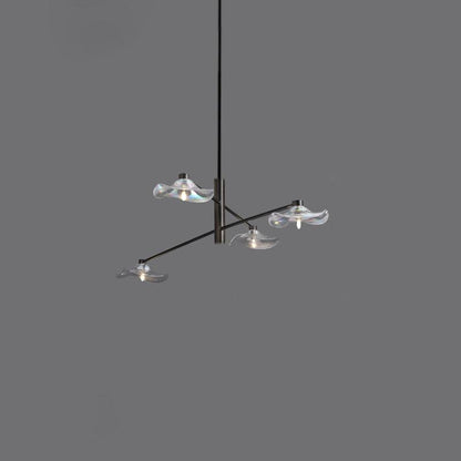 Lotus Leaves Glass Chandelier 4 Lamps Dia 39.4″ x H 7.9″ / Dia 100cm x H 20cm / Black / Clear glass Pendant light