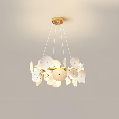 Lotus Petal Chandelier 8 heads Dia 23.6″ x H 11.8″ / Dia 60cm x H 30cm / Gold & White Ceramic Chandelier