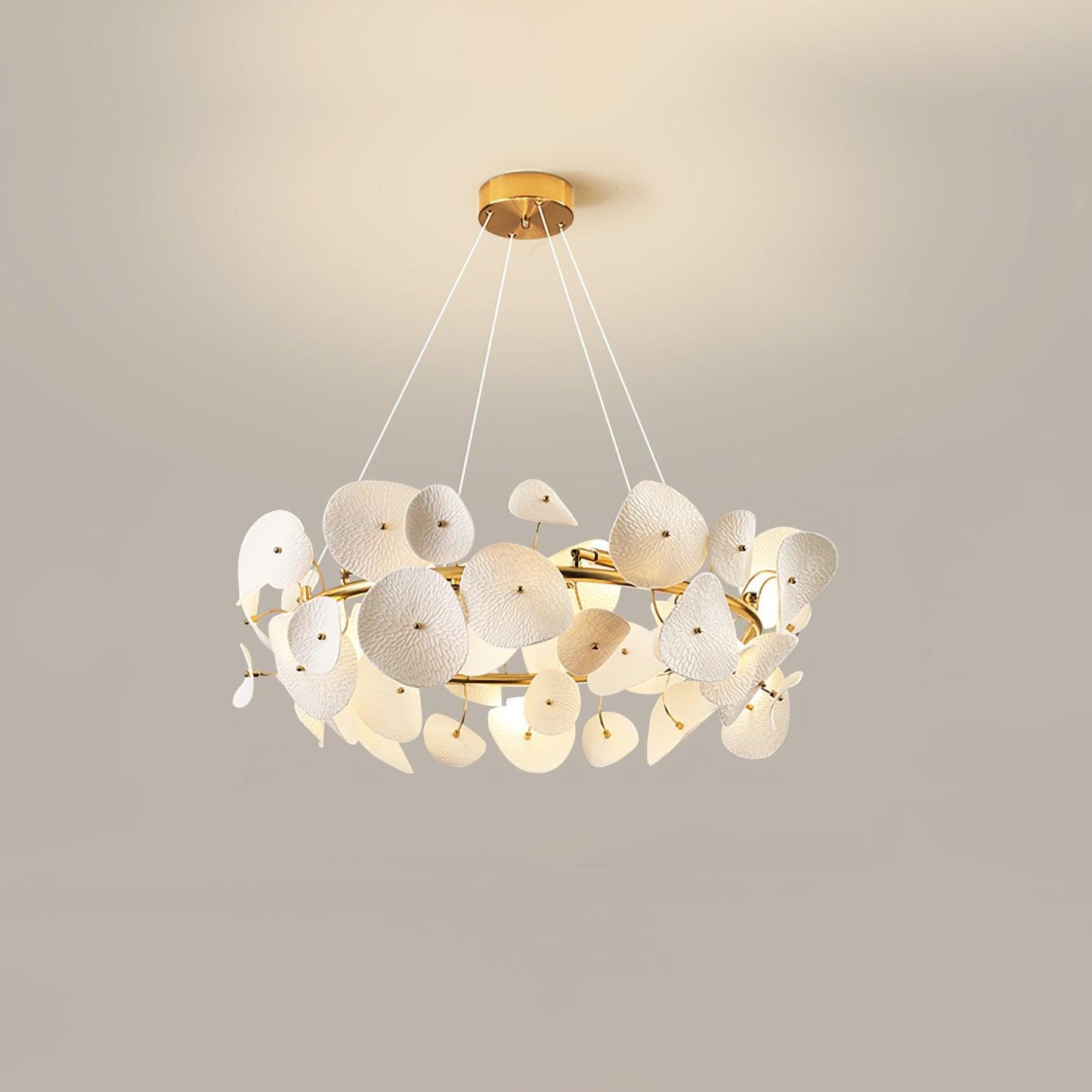 Lotus Petal Chandelier 12 heads Dia 31.5″ x H 11.8″ / Dia 80cm x H 30cm / Gold & White Ceramic Chandelier
