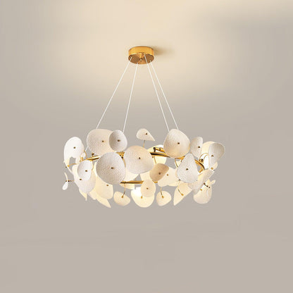 Lotus Petal Chandelier 12 heads Dia 31.5″ x H 11.8″ / Dia 80cm x H 30cm / Gold & White Ceramic Chandelier
