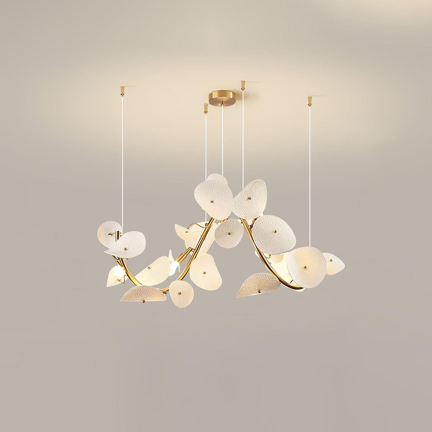 Lotus Petal Chandelier 7 heads L 35.4″ x W 22.8″ x H 19.7″ / L 90cm x W 58cm x H 50cm / Gold & White Ceramic Chandelier