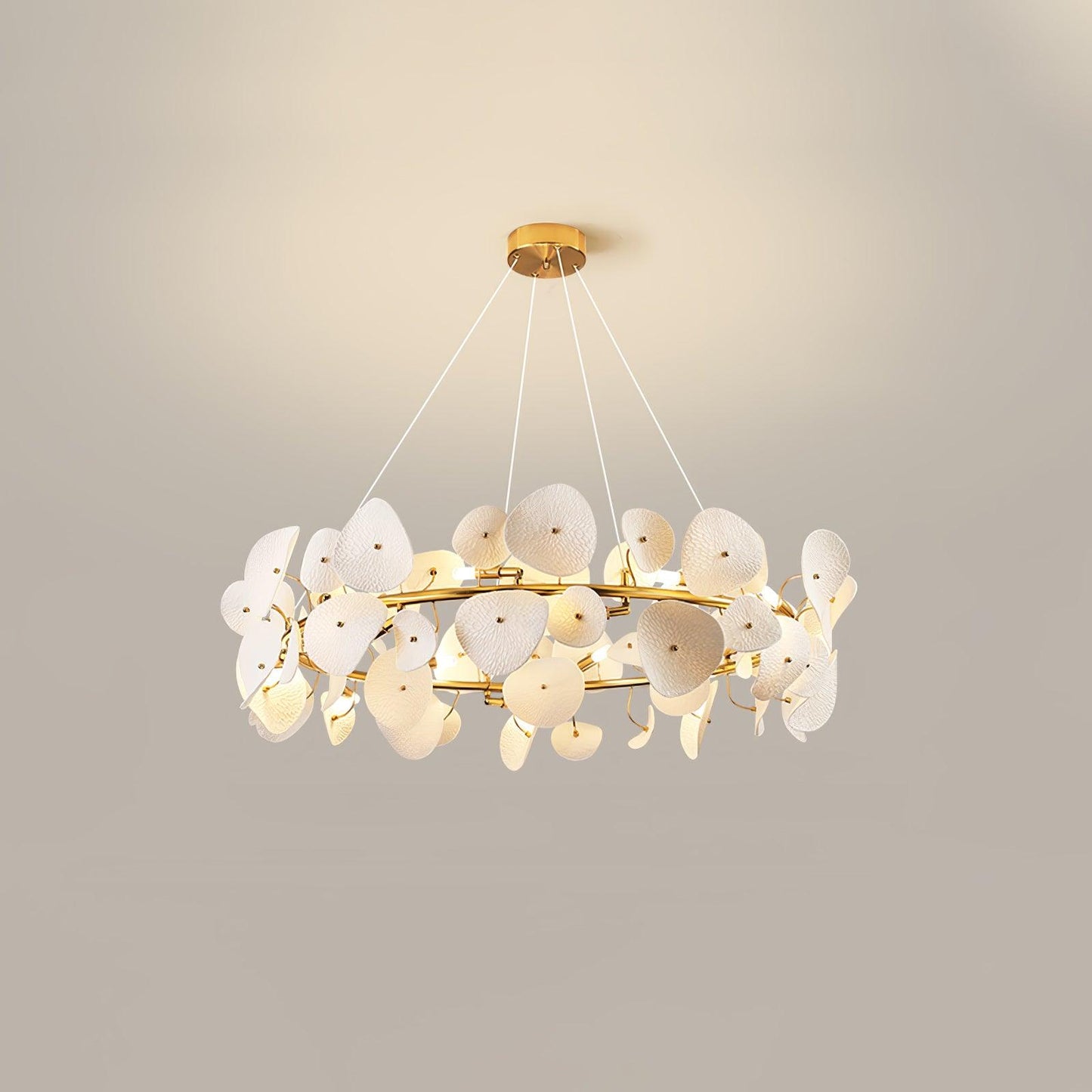 Lotus Petal Chandelier 16 heads Dia 39.4″ x H 11.8″ / Dia 100cm x H 30cm / Gold & White Ceramic Chandelier