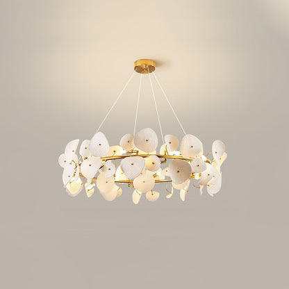 Lotus Petal Chandelier 16 heads Dia 39.4″ x H 11.8″ / Dia 100cm x H 30cm / Gold & White Ceramic Chandelier