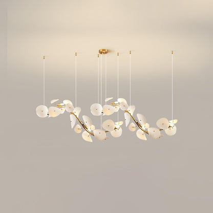 Lotus Petal Chandelier 12 heads L 63″ x W 11.8″ x H 19.7″ / L 160cm x W 30cm x H 50cm / Gold & White Ceramic Chandelier