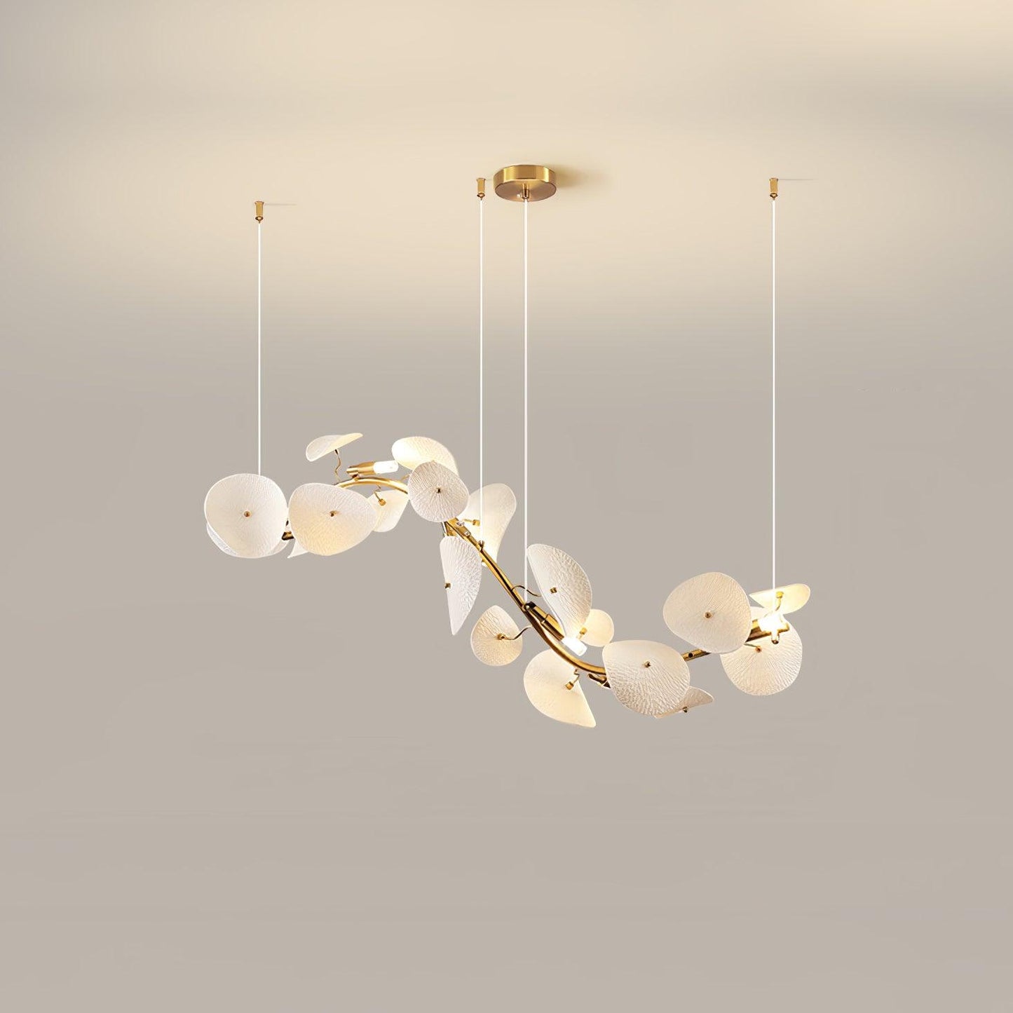 Lotus Petal Chandelier 6 heads L 39.4″ x W 11.8″ x H 19.7″ / L 100cm x 30cm x H 50cm / Gold & White Ceramic Chandelier