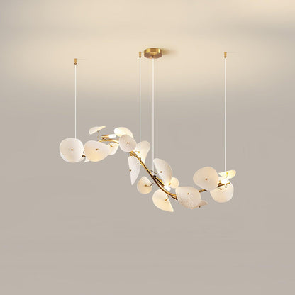 Lotus Petal Chandelier 6 heads L 39.4″ x W 11.8″ x H 19.7″ / L 100cm x 30cm x H 50cm / Gold & White Ceramic Chandelier