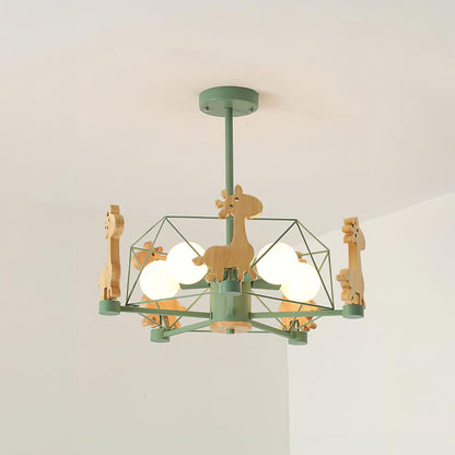 Lovely Deer Wooden Chandelier Dia 20.8″ x H 18.5″ / Dia 53cm x H 47cm / Green & Natural wood Chandelier