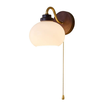 Lumea Crest Wall Lamp Model B Dia 11.0″ x W 9.8″ x H 8.7″ / Walnut wood color & Gold & White 1001 Wall lamp