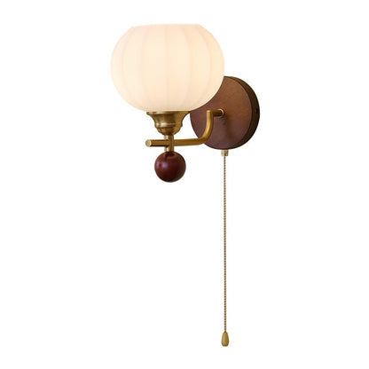 Lumea Crest Wall Lamp Model A Dia 7.9″ x W 11.4″ x H 11.4″ / Walnut wood color & Gold & White 1001 Wall lamp