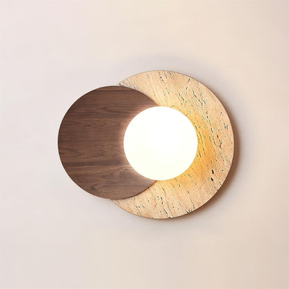 Lunar Eclipse Wall Lamp Dia 11.8″ x H 9.8″ / Dia 30cm x H 25cm / Walnut Color & Beige Wall lamp