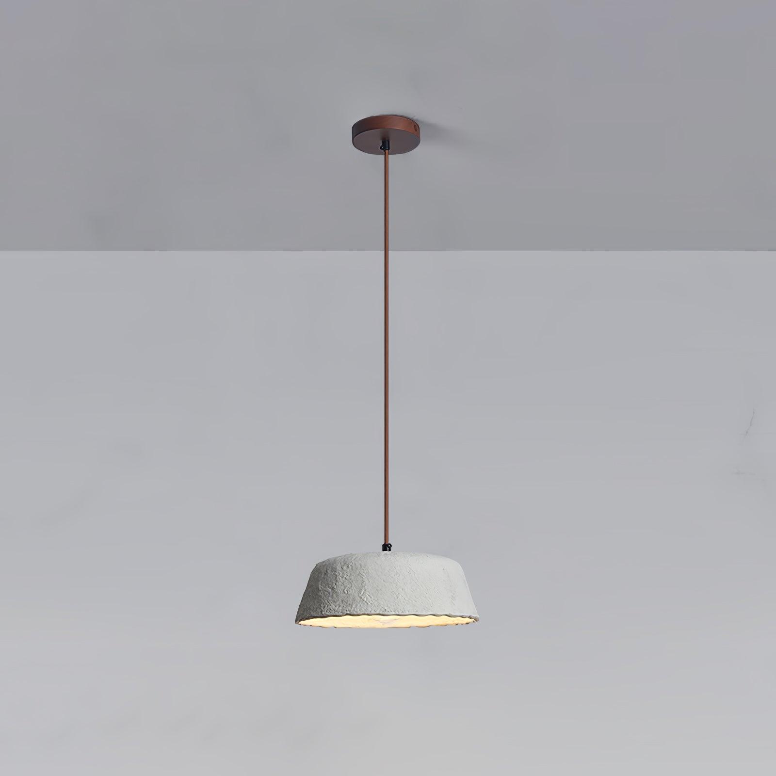 Bowlful Ceramic Pendant Lamp Dia 9.8″ x H 4.3″ / Dia 25cm x H 11cm / Grey Ceramic & Dark Wood Pendant light