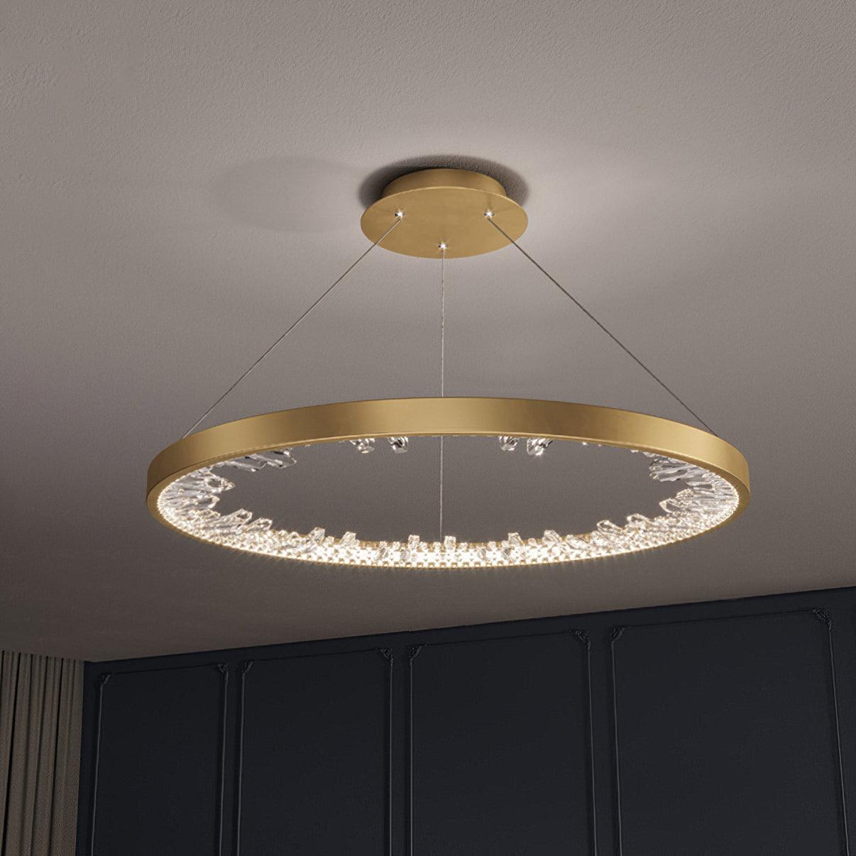 Luxury Circle Crystal Chandelier ? 15.7″ x H 0.8″ / Dia 40cm x H 2cm (Power: ~50W) / Gold / Three-color changing light