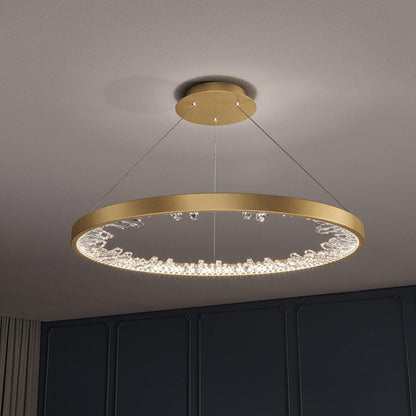 Luxury Circle Crystal Chandelier ? 15.7″ x H 0.8″ / Dia 40cm x H 2cm (Power: ~50W) / Gold / Three-color changing light