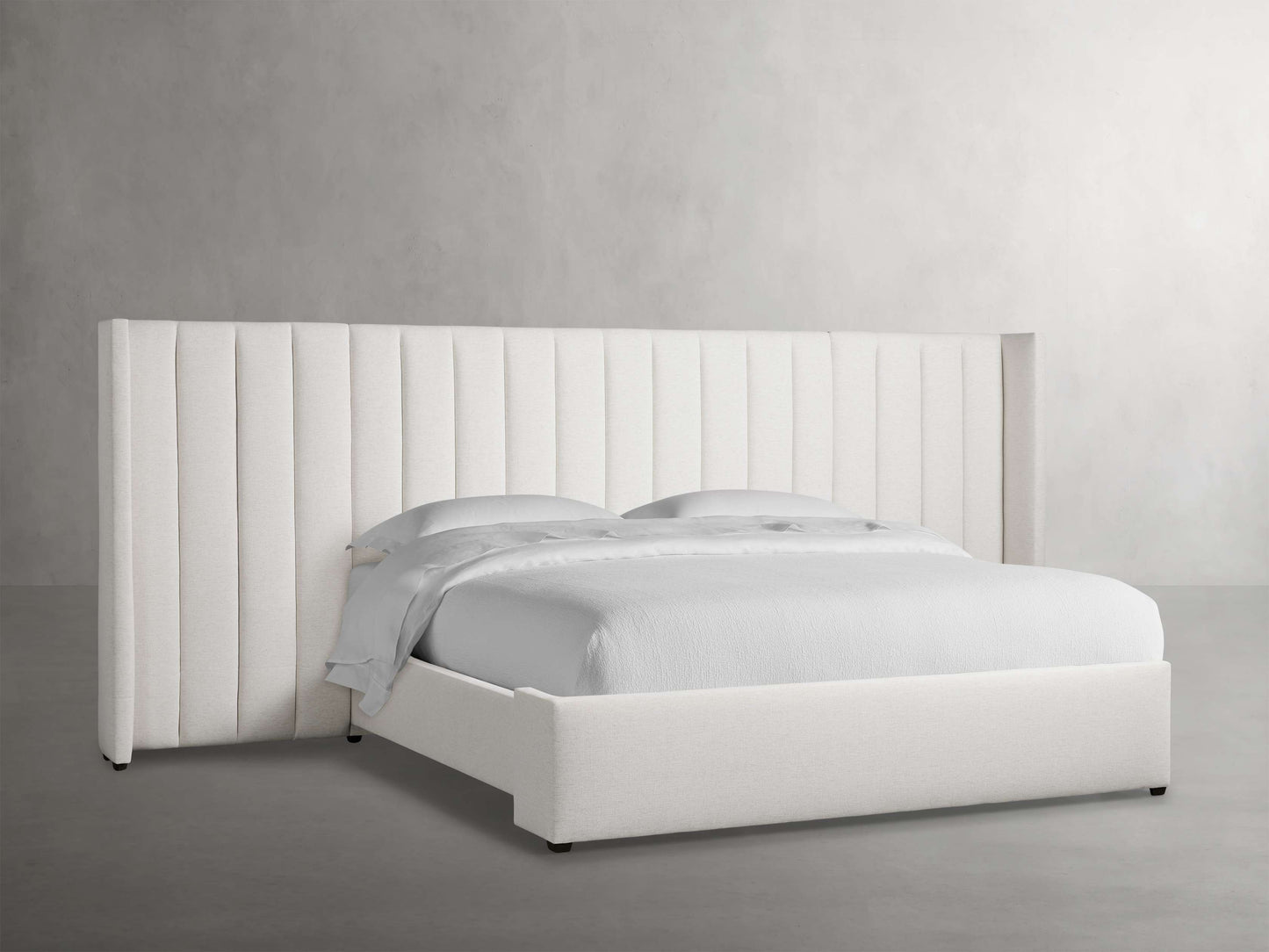 Wyller Channel-Stitched Extended Headboard Bed with Low Footboard