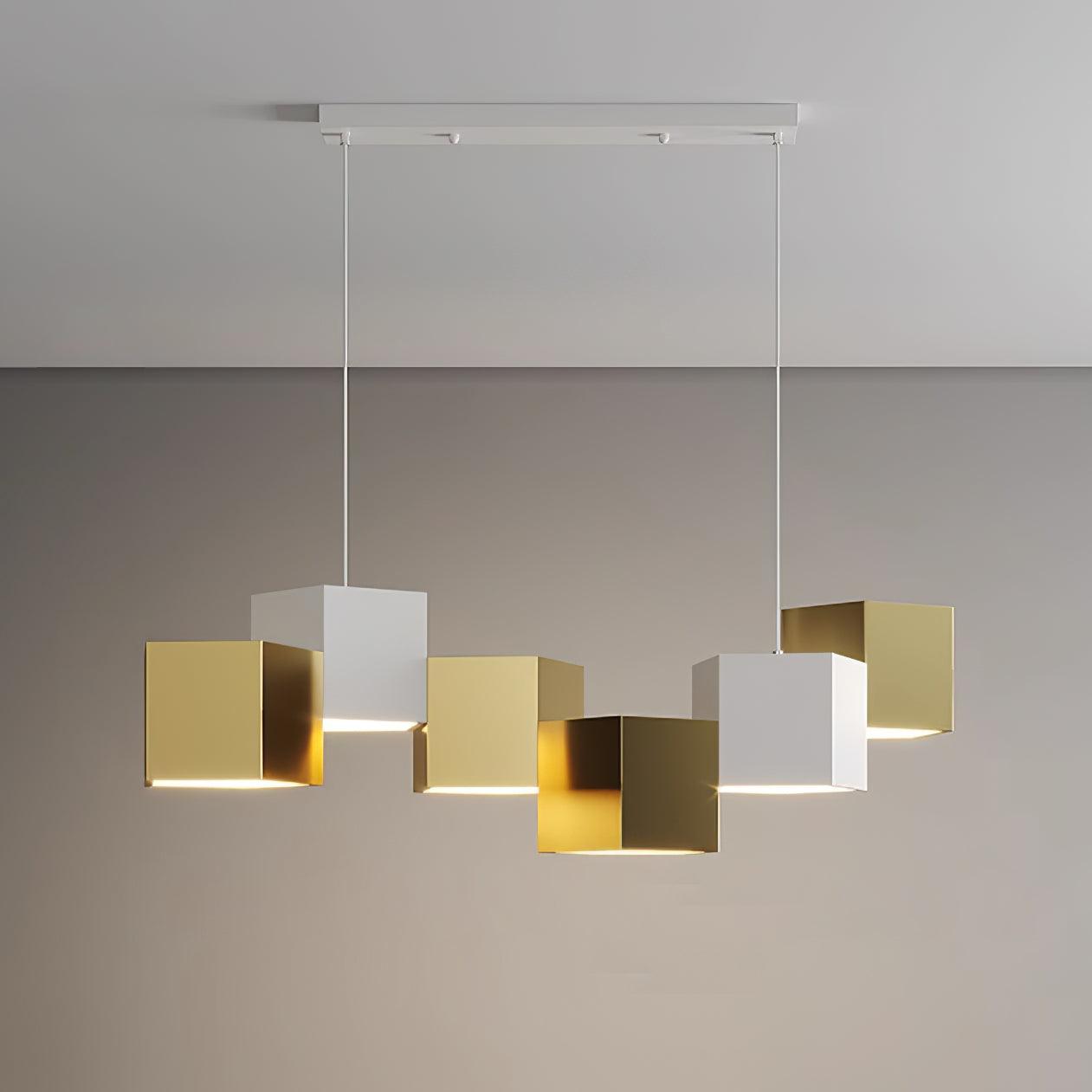 Magic Cube Pendant Lamp L 31.4″ x W11″ x H 27.5″ / L 80cm x W 28cm x H 70cm / Gold & White / Warm White Pendant light