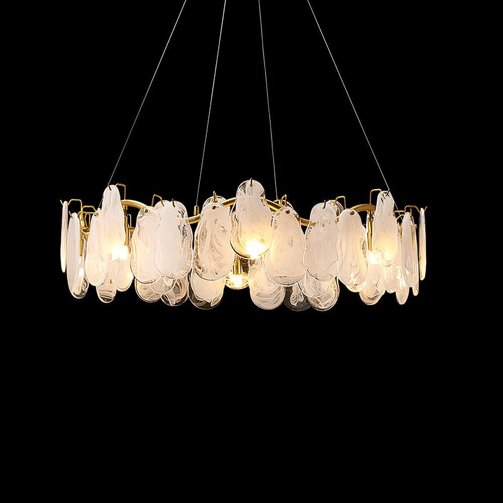 Mahina Cloud Chandelier Dia 33.4″ x H 10.2″ / Dia 85cm x H 26cm / Gold & White Glass Chandelier