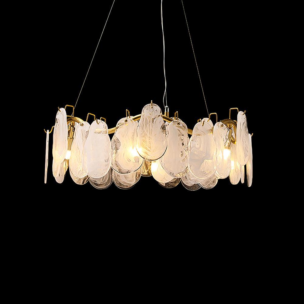 Mahina Cloud Chandelier Dia 26″ x H 10.2″ / Dia 65cm x H 26cm / Gold & White Glass Chandelier