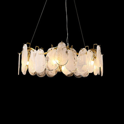 Mahina Cloud Chandelier Dia 26″ x H 10.2″ / Dia 65cm x H 26cm / Gold & White Glass Chandelier