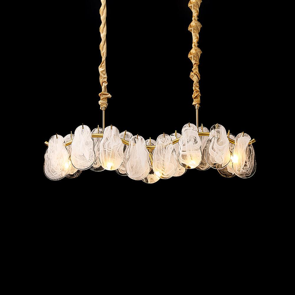 Mahina Cloud Chandelier L 31.4″ x W 5.1″ x H 10.2″ / L 80cm x W 13cm x H 26cm / Gold & White Glass Chandelier