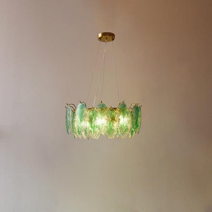 Maple Leaf Glass Chandelier ? 19.7″ x H 8.3″ / Dia 50cm x H 21cm / Green glass Chandelier