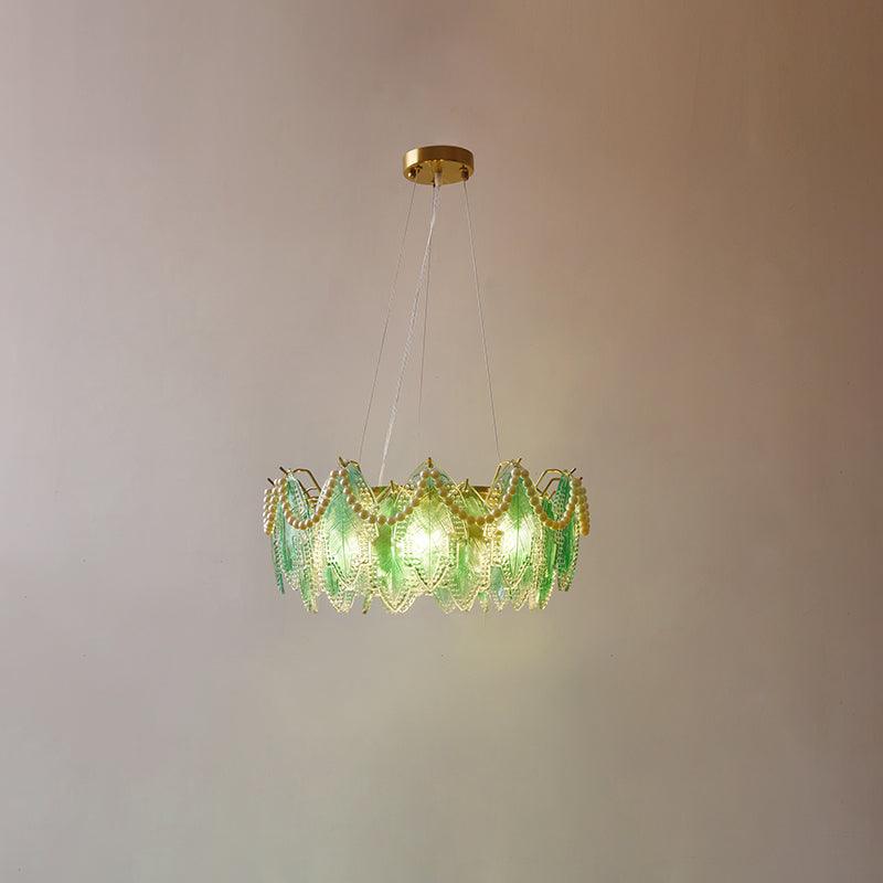 Maple Leaf Glass Chandelier ? 19.7″ x H 8.3″ / Dia 50cm x H 21cm / Pearl style: Green glass Chandelier