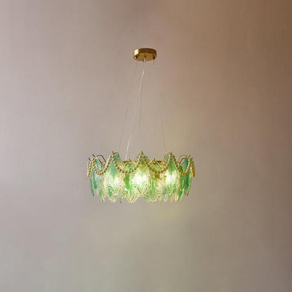Maple Leaf Glass Chandelier ? 19.7″ x H 8.3″ / Dia 50cm x H 21cm / Pearl style: Green glass Chandelier