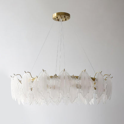 Maple Leaf Glass Chandelier ? 31.5″ x H 8.3″ / Dia 80cm x H 21cm / Frosted white glass Chandelier