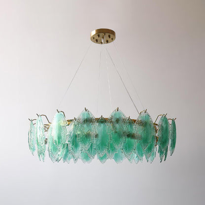 Maple Leaf Glass Chandelier ? 31.5″ x H 8.3″ / Dia 80cm x H 21cm / Green glass Chandelier