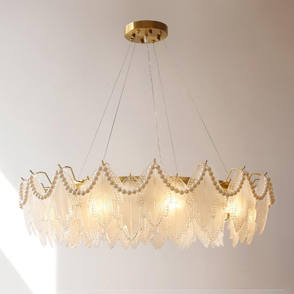 Maple Leaf Glass Chandelier ? 31.5″ x H 8.3″ / Dia 80cm x H 21cm / Pearl style: Frosted white glass Chandelier