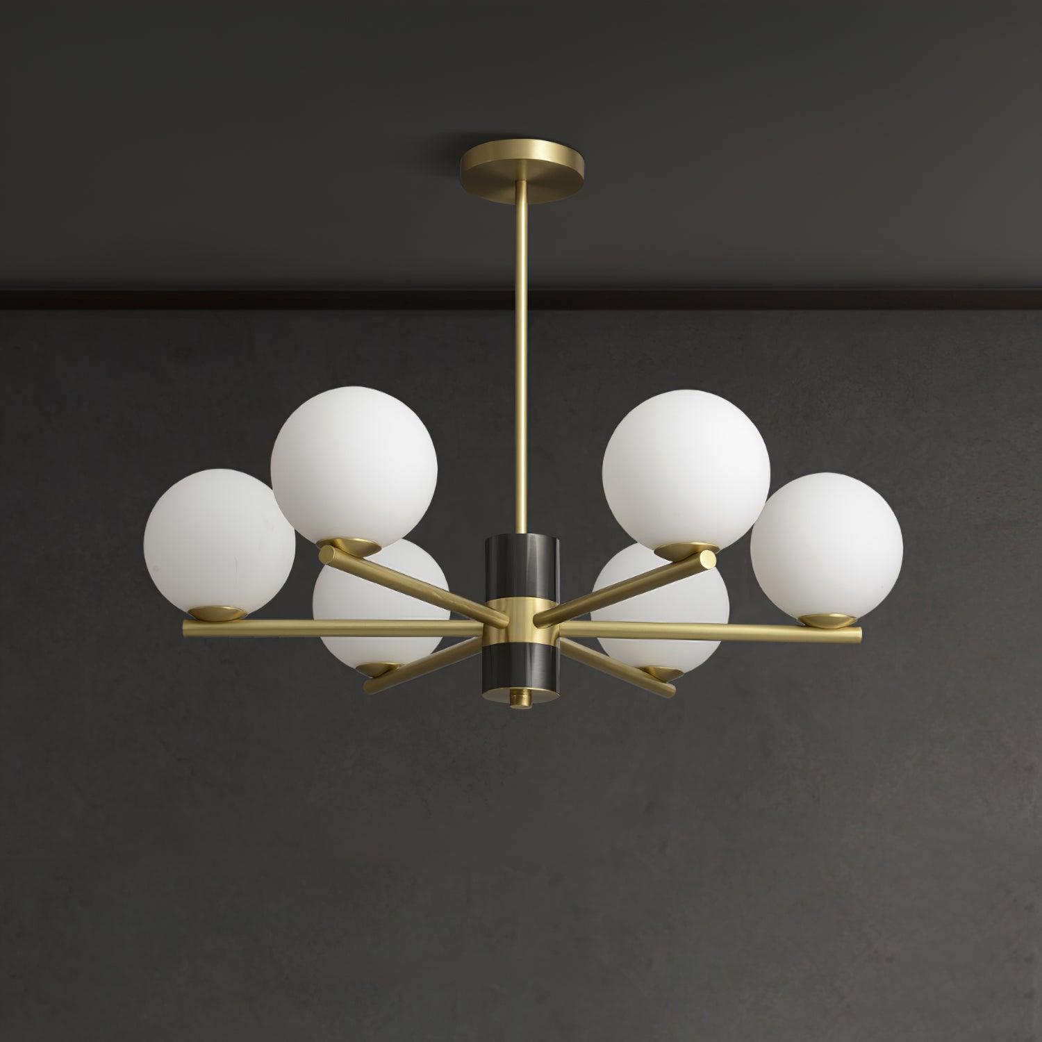 Marais Chandelier 6 Heads ? 25.9″ x H 24″ / Dia 66cm x H 61cm / Black & Gold & White Chandelier