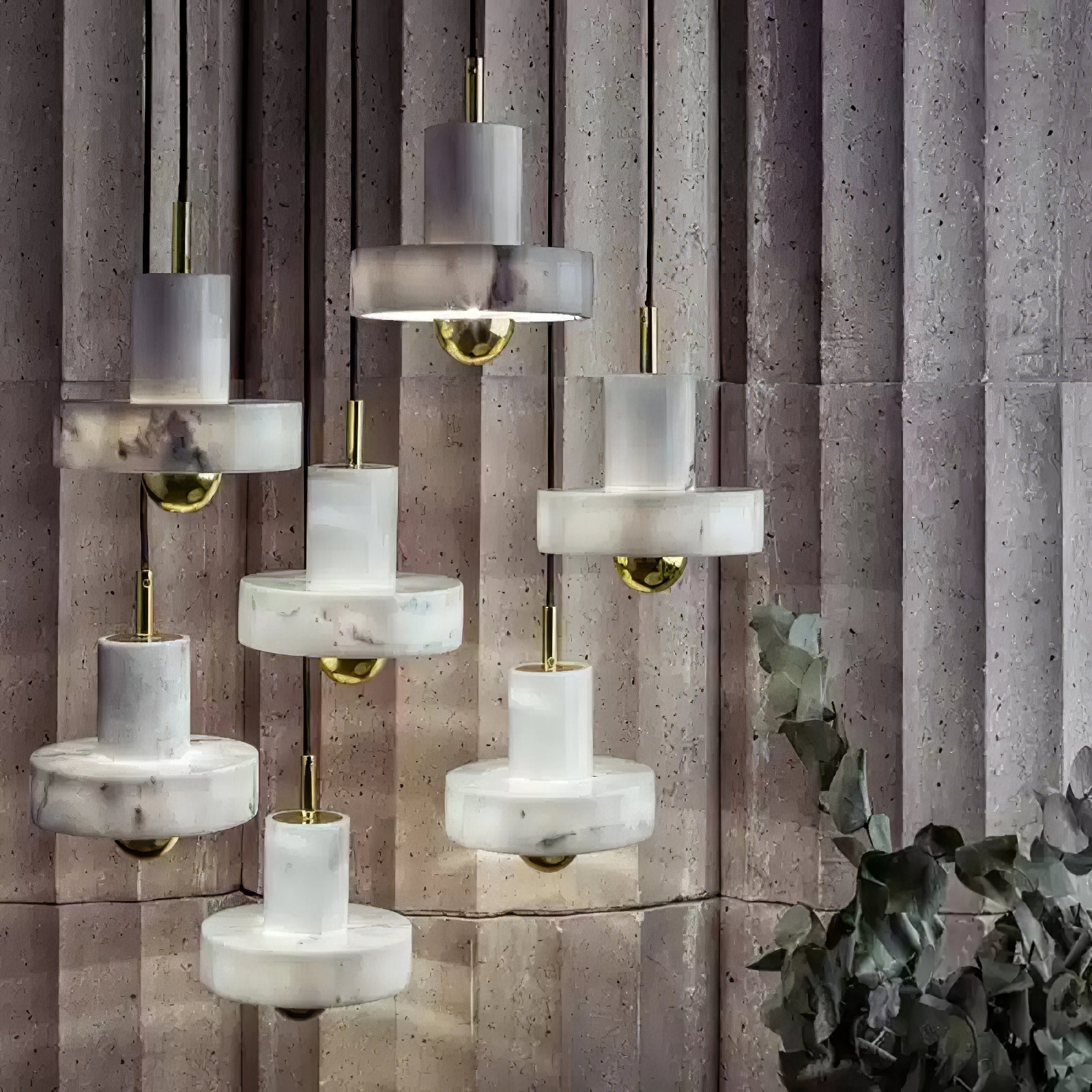 Marble Aura Pendant Lamp Dia 7.1″ x H 6.3″ / Gold & White / Warm Light Pendant light